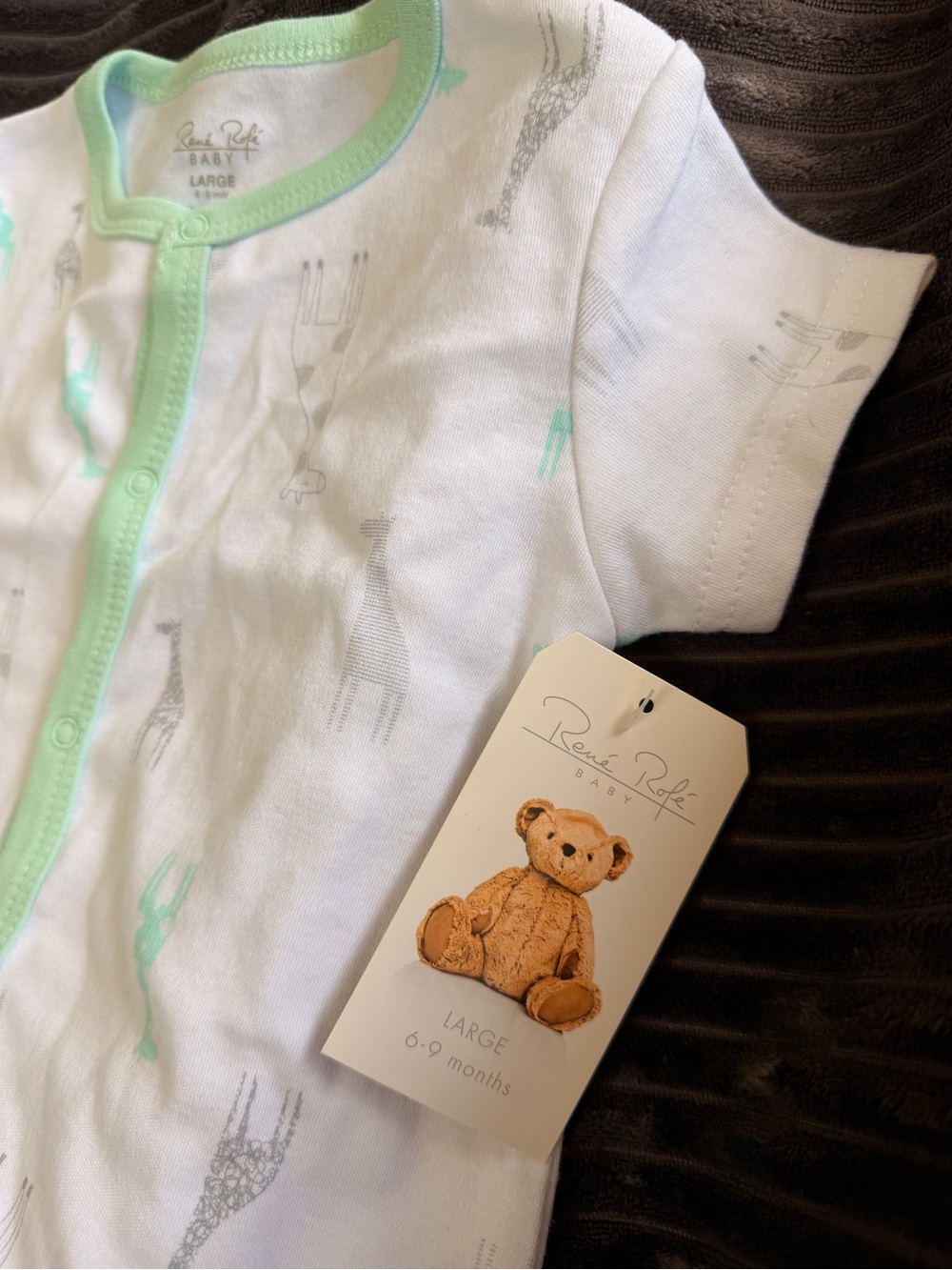 Rene Rofe Baby White Short-Sleeve Pajama with Mint Trim